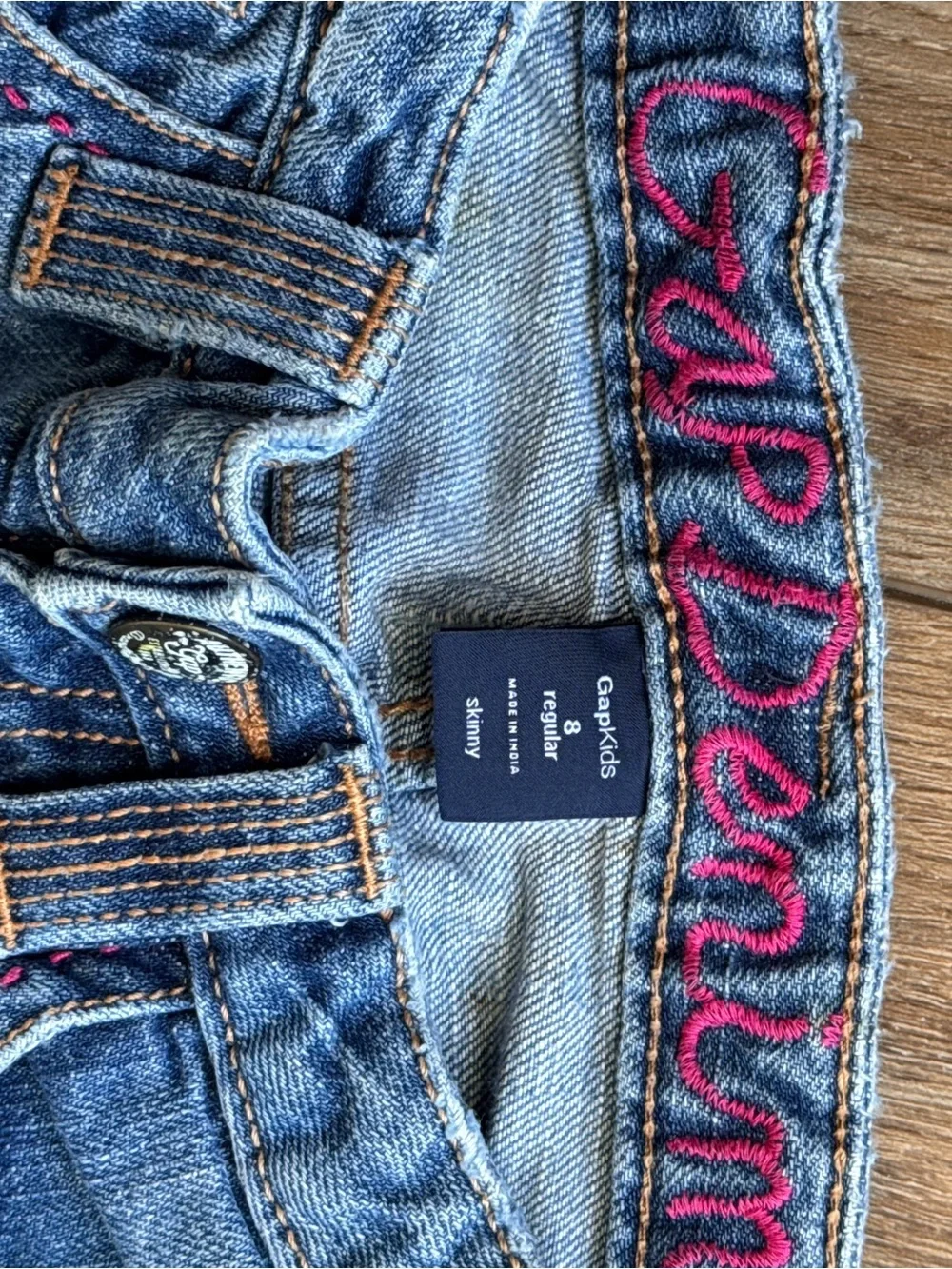 GAP Blue Jeans with Pink Stripe Pocket Embroidery
